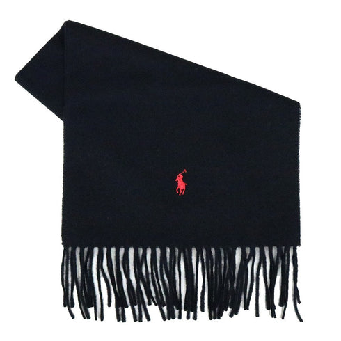 ポロラルフローレン POLO RALPH LAUREN マフラー PC0476-001 メンズ レディース BLACK ブラック レッド刺繍